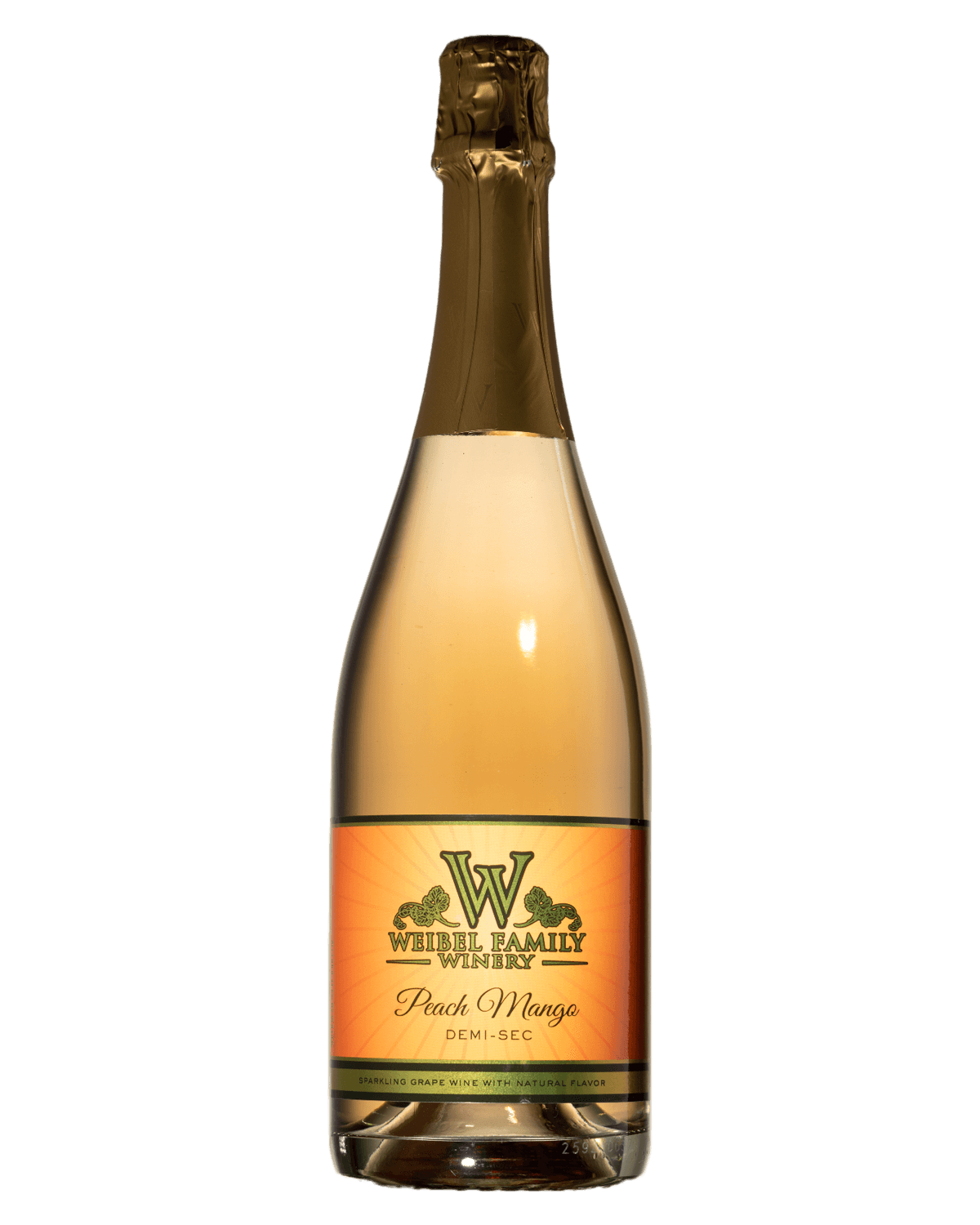 a bottle of Peach-Mango champagne / sparkling wine